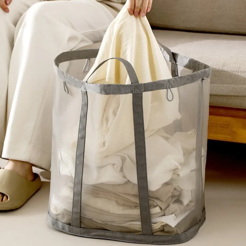 

Foldable Dirty Laundry Basket Nylon Mesh Breathable Laundry Basket Clothes Toy Storage Basket with Handle Storage Organizer