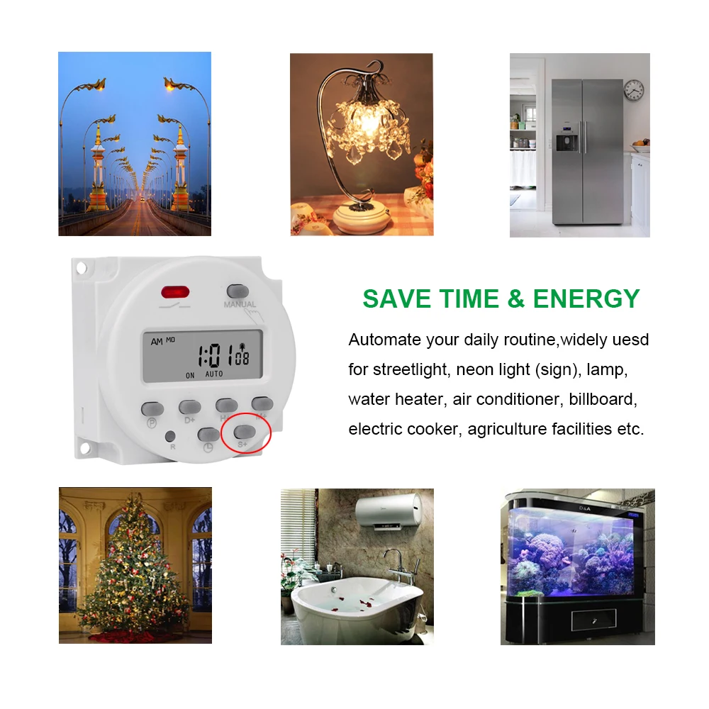 Gaqqee 1 Second Interval 12V 24V 110V 220V Digital LED Timer Switch 7 Days Weekly Programmable Time Relay Programmer CN101S