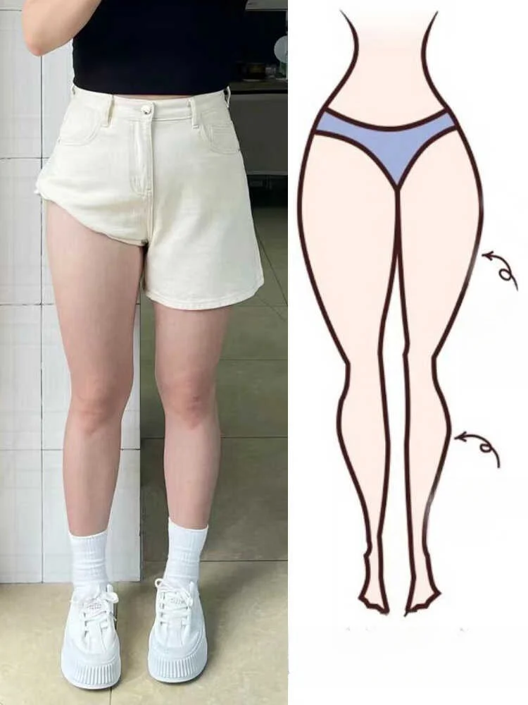 

Slimming High Waist Loose Fit A-Line Denim Shorts Women's plus Size Summer Thin Beige Wide Leg Mid-Length Cotton Stretch Jeans