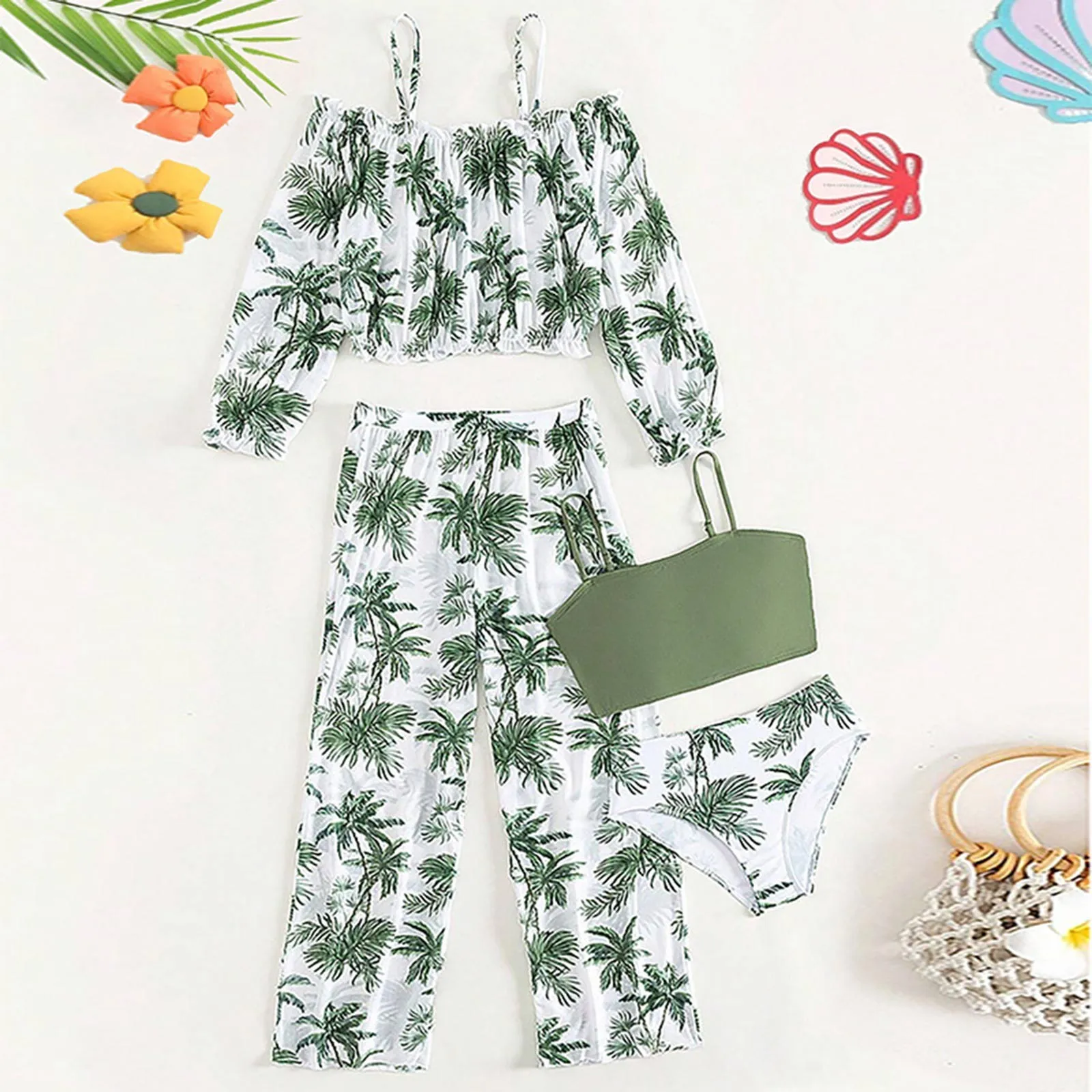 

Girls Swimsuit Cover Up Girls Bathing Suits Kids 4 Piece Long Sleeve Swimsuit Kimono Up Pants Bikini Tankini Guard Shirt Size 5