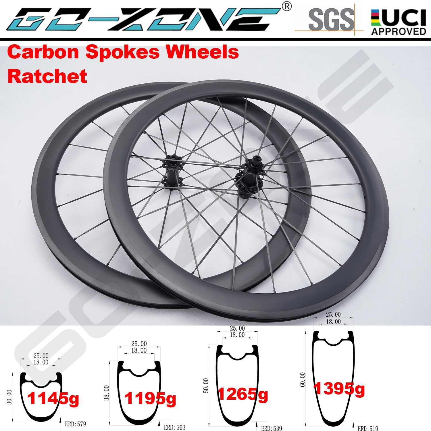 1145g Carbon Spokes 700c Road Wheels V Brake GOZONE R295C 18/21 Holes Ratchet System Normal/ Ceramic Bearings Road Bike Wheels