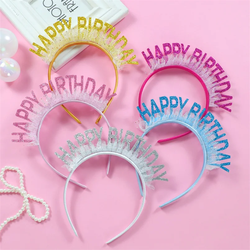 Glitter HAPPY BIRTHDAY Sequin Headband Birthday Decoration Birthday Party Decorations Kids Adult Girl Pink Silver Blue Headbands