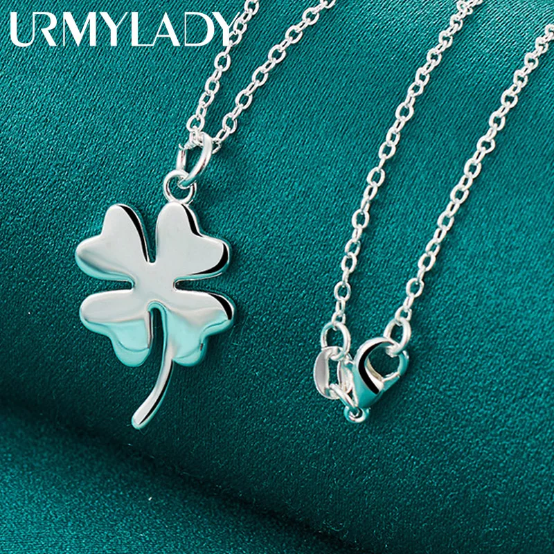 URMYLADY 925 Sterling Silver Leaf 16/18/20/22/24/26/28/30 Inch Pendant Necklace Jewelry For Women Wedding Party Fashion Gift