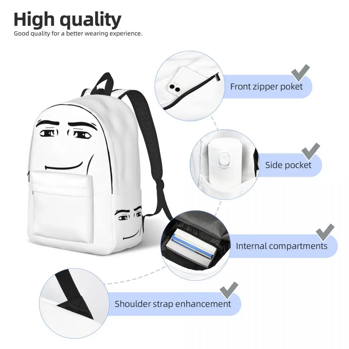 Man Face R-Robloxed Face for Teens Student School Bookbag Daypack Middle High College Outdoor