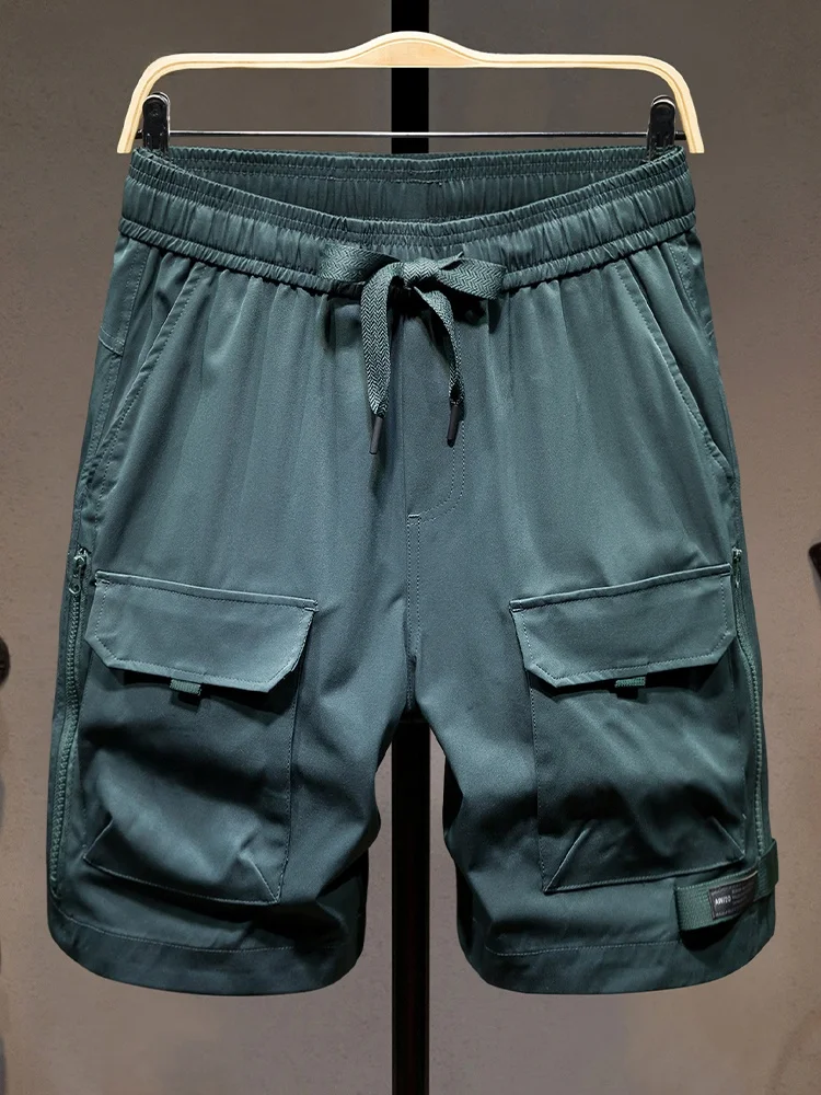 

Trendy Casual Men's orts Summer Loose Multi-ket Workwear Five-Quarter Pants Dstring Wide Leg Mid-Waist Polyester Fiber