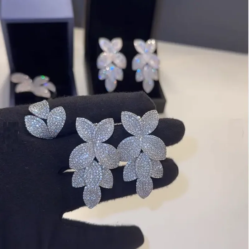 

Iced Out Bling Sparking Cz большие висячие серьги с листьями цветка для женщин, лето 2022, новая мода, роскошные свадебные украшения, оптовая продажа