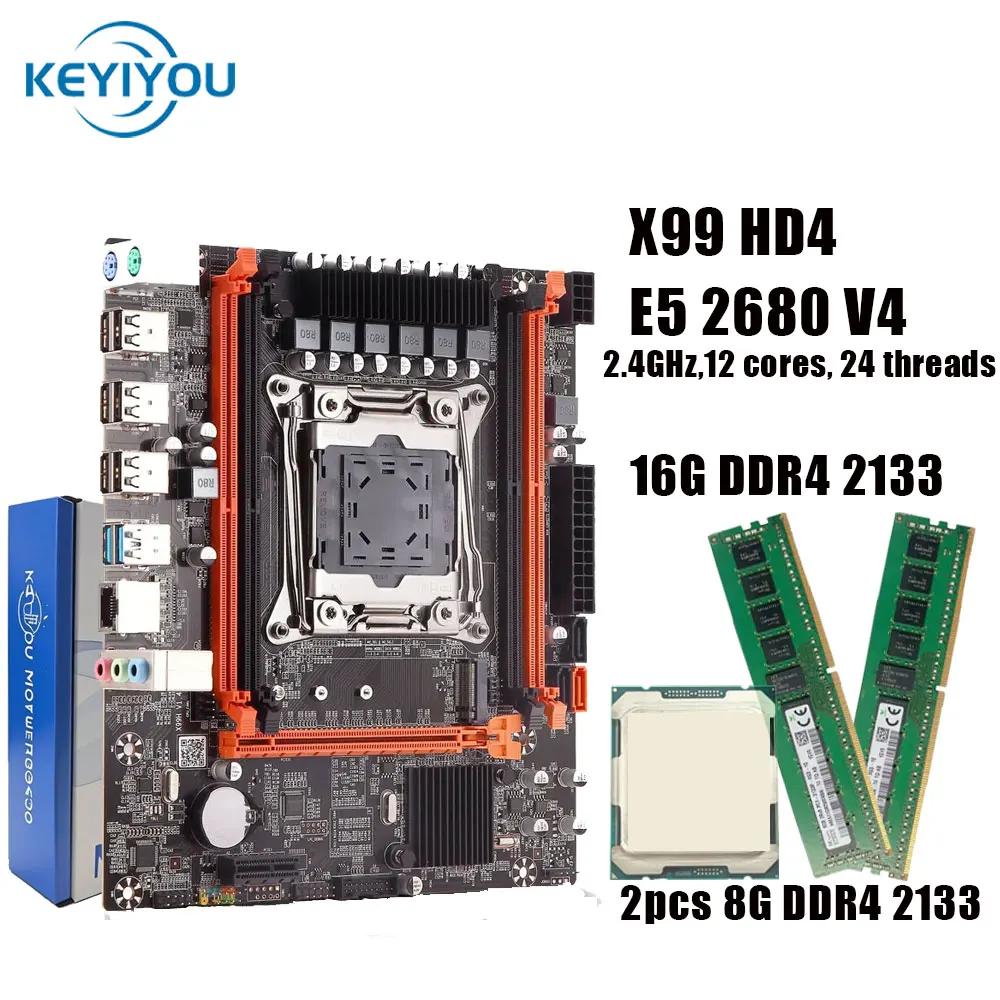 

KEYIYOU X99 HD4 Motherboard with E5 2680 V4 CPU | B85 Chipset |16GB DDR4 | Dual-Channel | M.2 NVME SATA 3.0 | USB 3.0 /Gaming PC