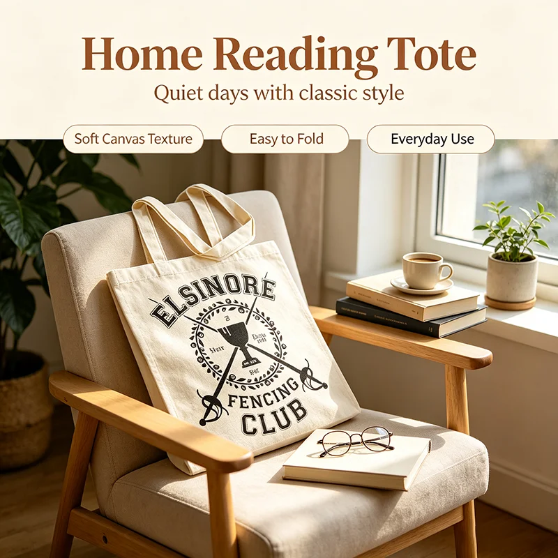 Elsinore Fencing Club Theme Tote Bag Large Capacity Multifunctional Shoulder Bag Commuting Hamlet Beige Reusable Shopping Bag