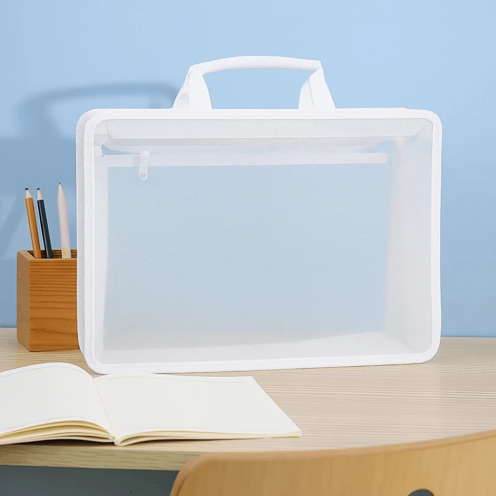 Borsa a mano A4 trasparente di grande capacità Borse con cerniera impermeabili Borsa portatile per studenti Borsa per documenti addensata Borsa per ufficio