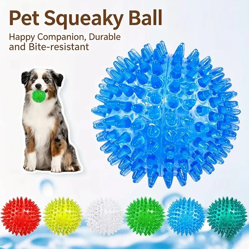 High Bounce TPR Spiky Dog Toy Ball Squeaky Bite Resistant Indestructible Molar Teeth Cleaning Interactive Self Play Relief Bored