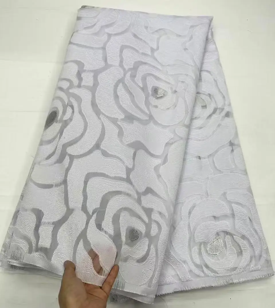 

Nigerian High-Quality Tulle Lace Fabric Organza Embroidery Guipure for Party Gown Jacquard Wedding Dress 5Yard