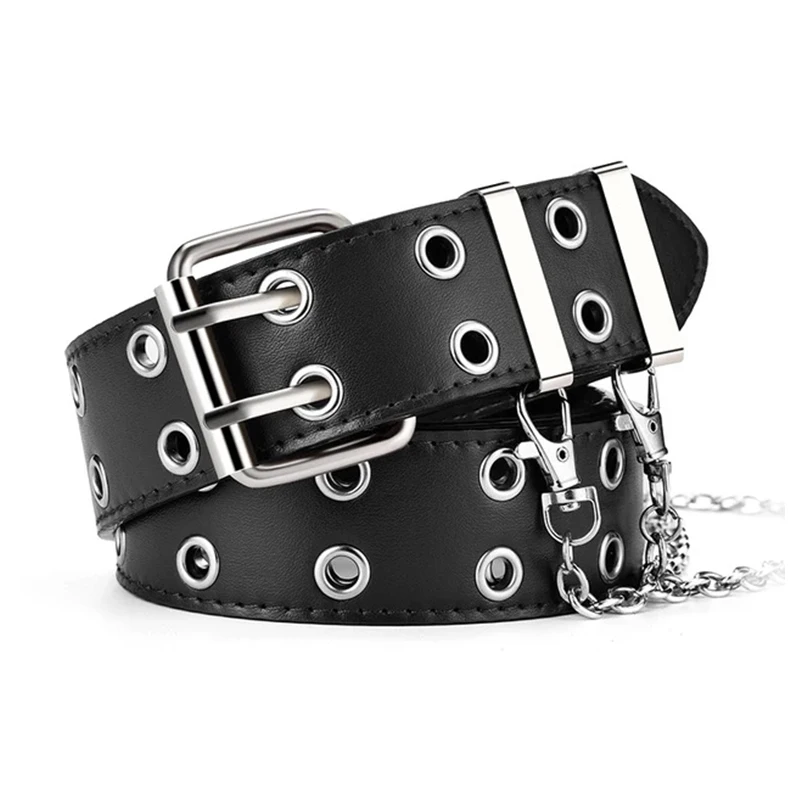 Women\'s Belt  Large size Double Hole Men Belt Punk Hip Hop Rock Style Subculture Y2K Belt Punch Free Belt for Men and Women