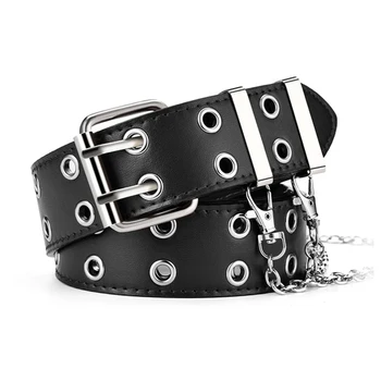 Women's Belt Large size Double Hole Men Belt Punk Hip Hop Rock Style Subculture Y2K Belt Punch Free Belt for Men and Women 6