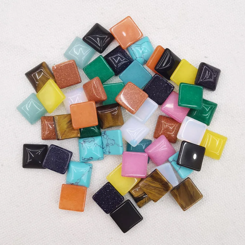 

Fashion natural mixed stone 10mm square CAB CABOCHON beads no hole wholesale 50pcs/lot for jewelry Accessories free shipping