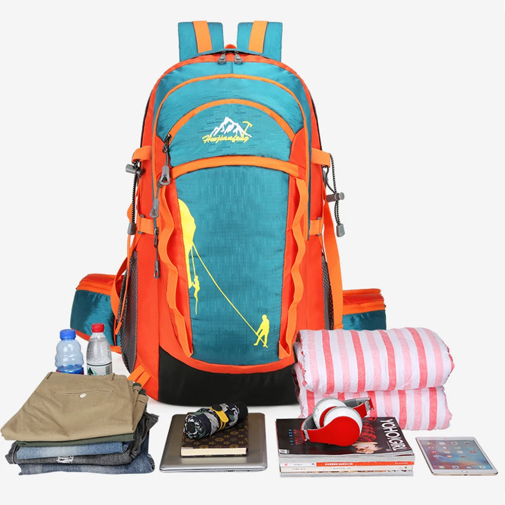 حقيبة ظهر للمشي لمسافات طويلة سعة 40 لترًا، حقيبة ظهر خفيفة الوزن للسفر، حقيبة أساسيات للتخييم، حقيبة رياضية خارجية، حقيبة نهارية للرحلات والصيد والمغامرة