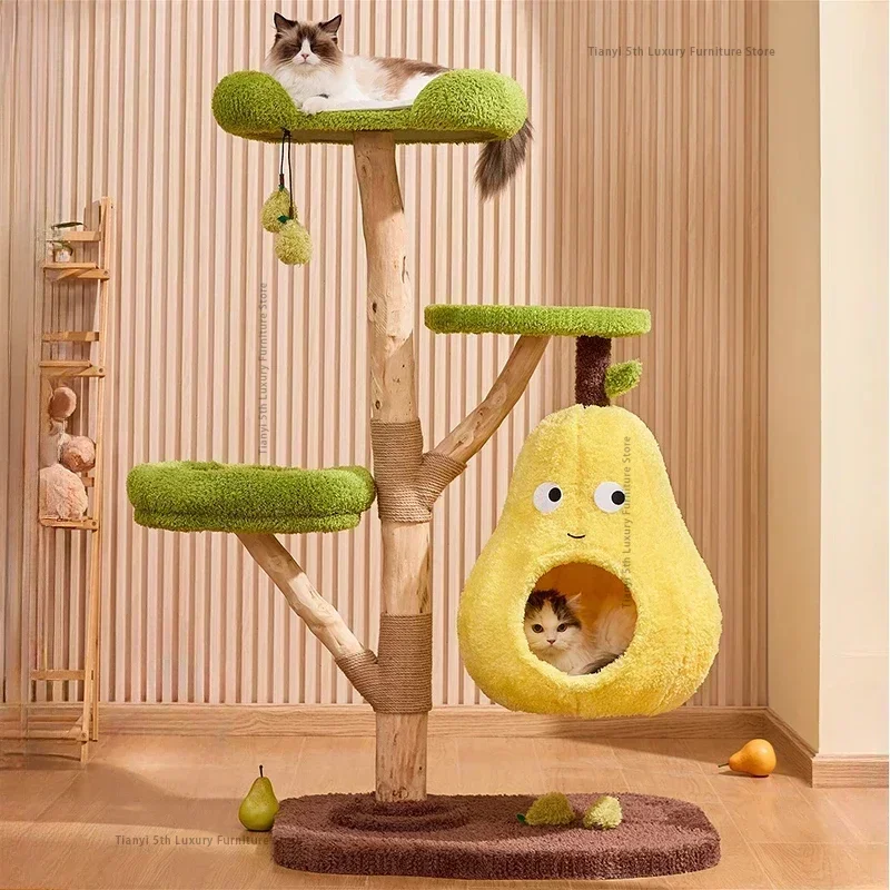 Designers American Cat Tree Pear Tree House Solid Wood Sisal Rope Playground for Cat Cat House Scratching Post Pet Products FYCT