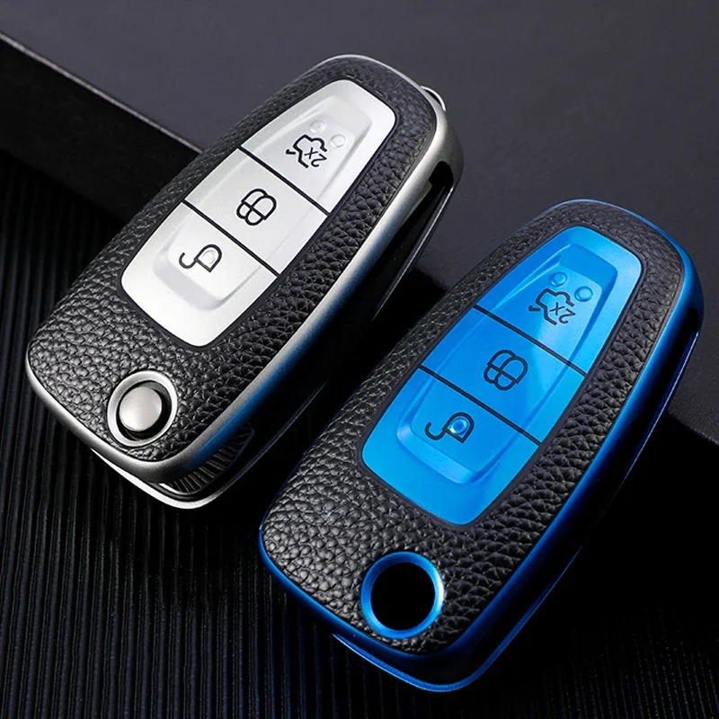 For Ford Focus 2 3 MK3 ST RS Ecosport Kuga Escape Fiesta C-Max S-Max Mondeo Car Folding Key Case Cover Holder Protector Keychain