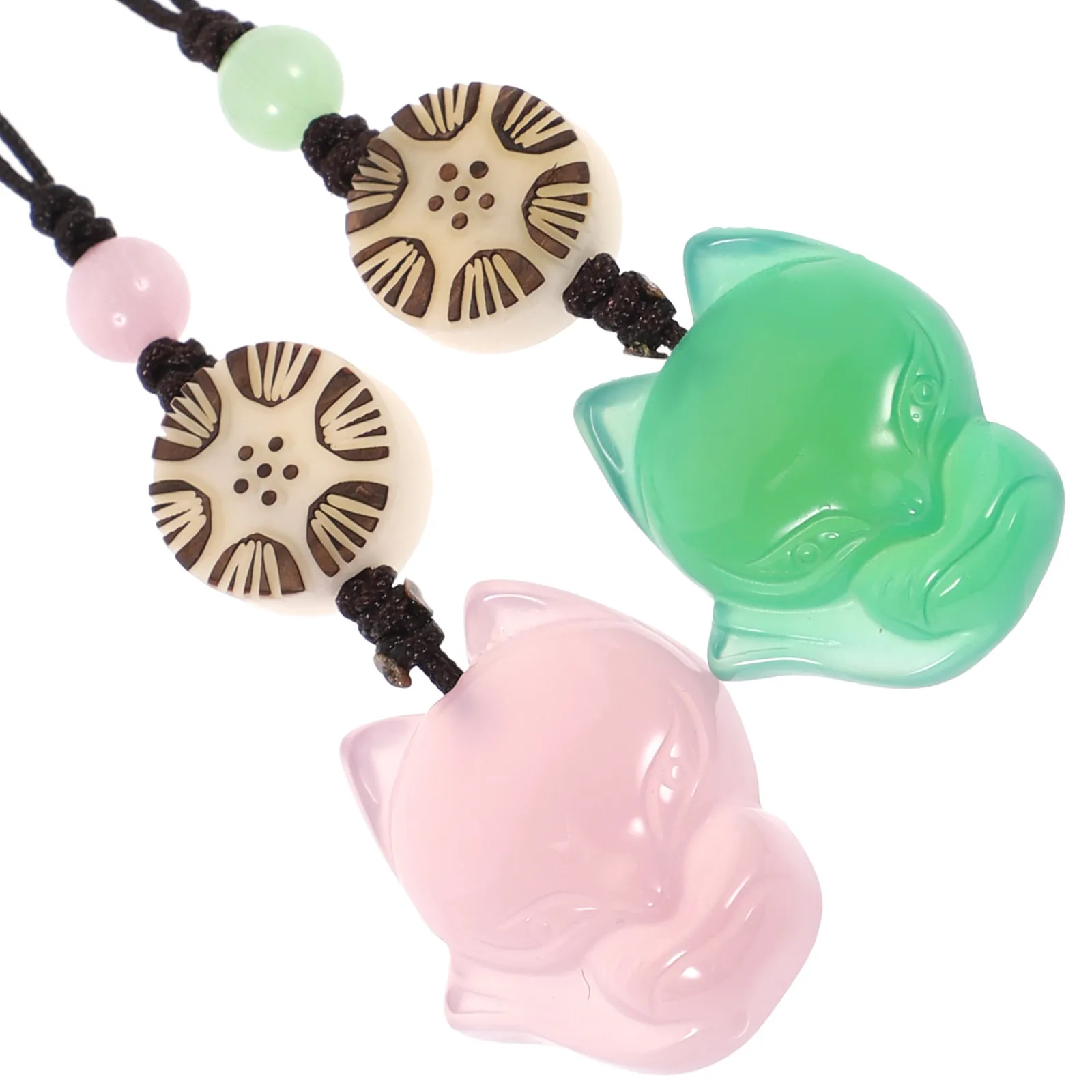

2Pcs Foxes Jade Pendants Green Pink Small Exquisite Phone Bag Charm Keychain Stylish Decorative Hanging Phone Case Bag