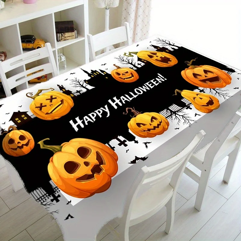Halloween Ghost Theme Tablecloth - Pumpkin and Ghost City Pattern, Suitable for Holiday Partieszyc