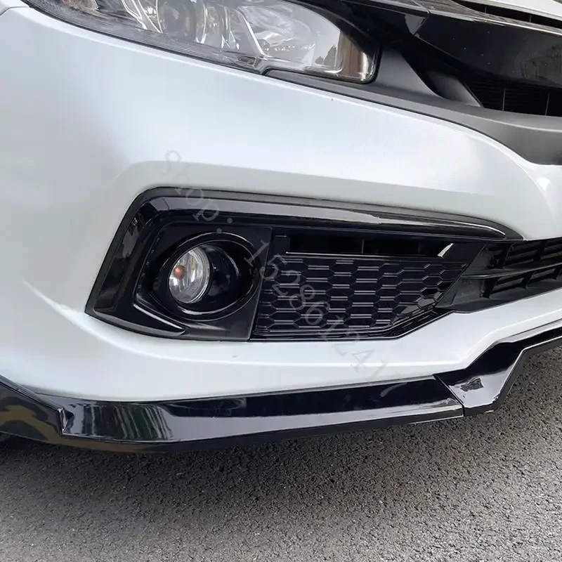 

ABS Glossy Black Front Fog Light Lamp Bumper Protector Cover foglight Eyebrow Eyelid Trim For Honda Civic 10th sedan 2019 2020