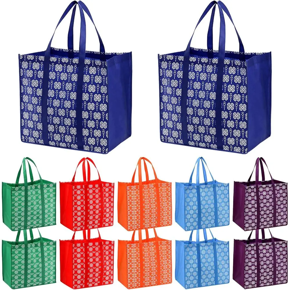 

12 упаковок прочных складных сумок для покупок, больших прочных сумок с длинными ручками для продуктов и одежды — 6 ярких цветов