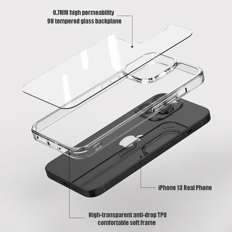 Luxury Transparent Tempered Glass Phone Cases For iPhone 14 11 12 13 15 Pro Max Clear Hard Case For iPhone 15 Shockproof Cover image 4