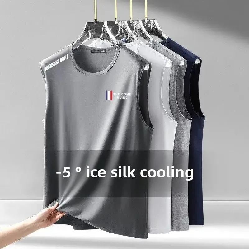 

Summer Men's Ice Silk Vest Breathable Quick Dry Sports Casual Running Jogging Vest Outerwear Sleeveless T-shirt Gym Clothing