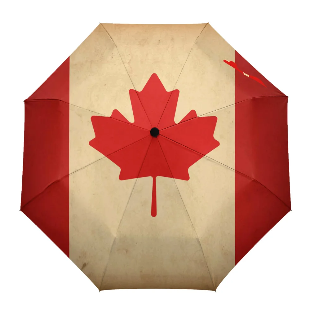 

Canadian Flag Vintage Texture Non Automatic Rain Umbrella Foldable Sun Umbrella for Women Male 3 Fold Umbrella UV Protection