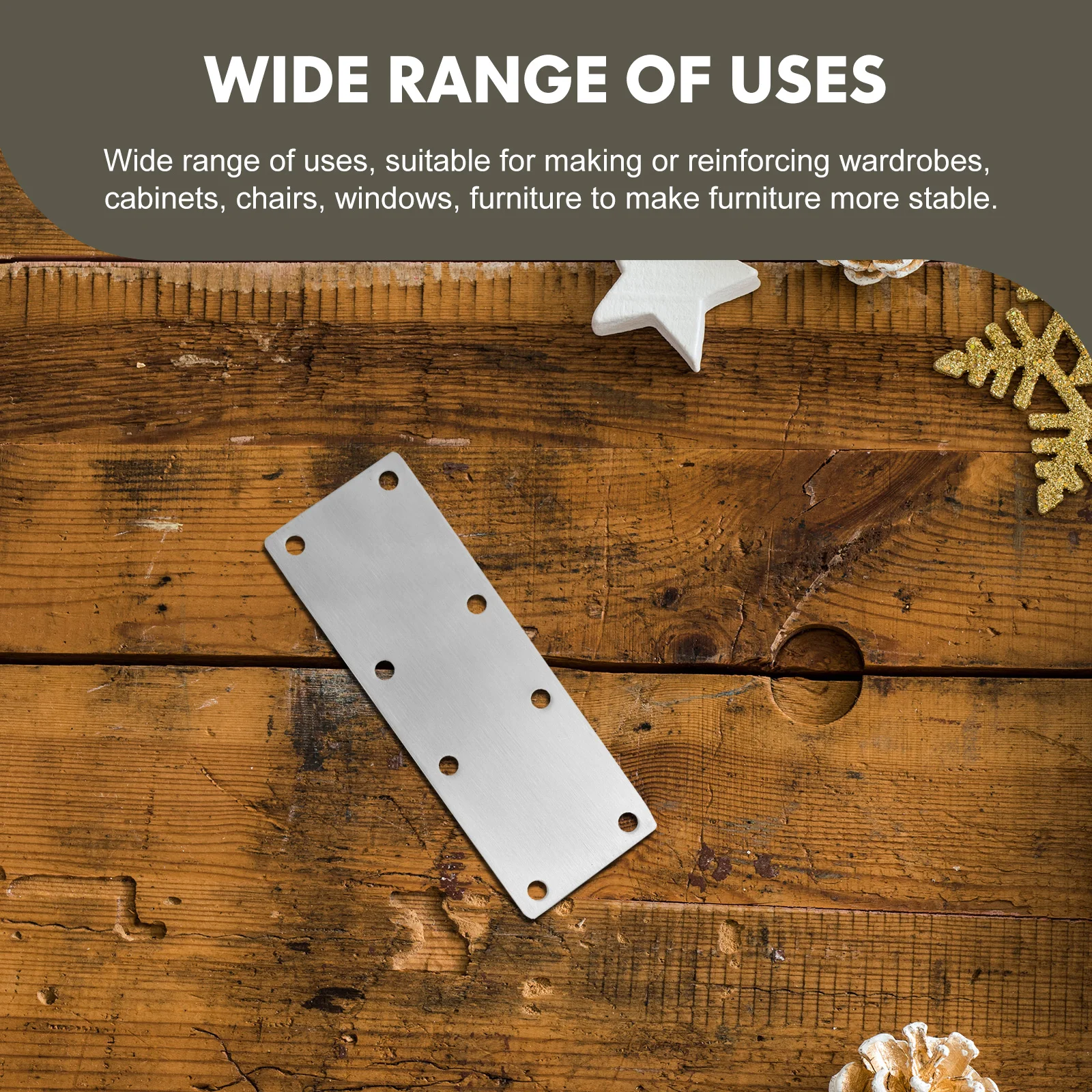 

4 Pcs Flat Brackets for Wood Connecting Plates Stainless Steel Straight Corner Joining Hardware Furniture Fixing Pieces Anti