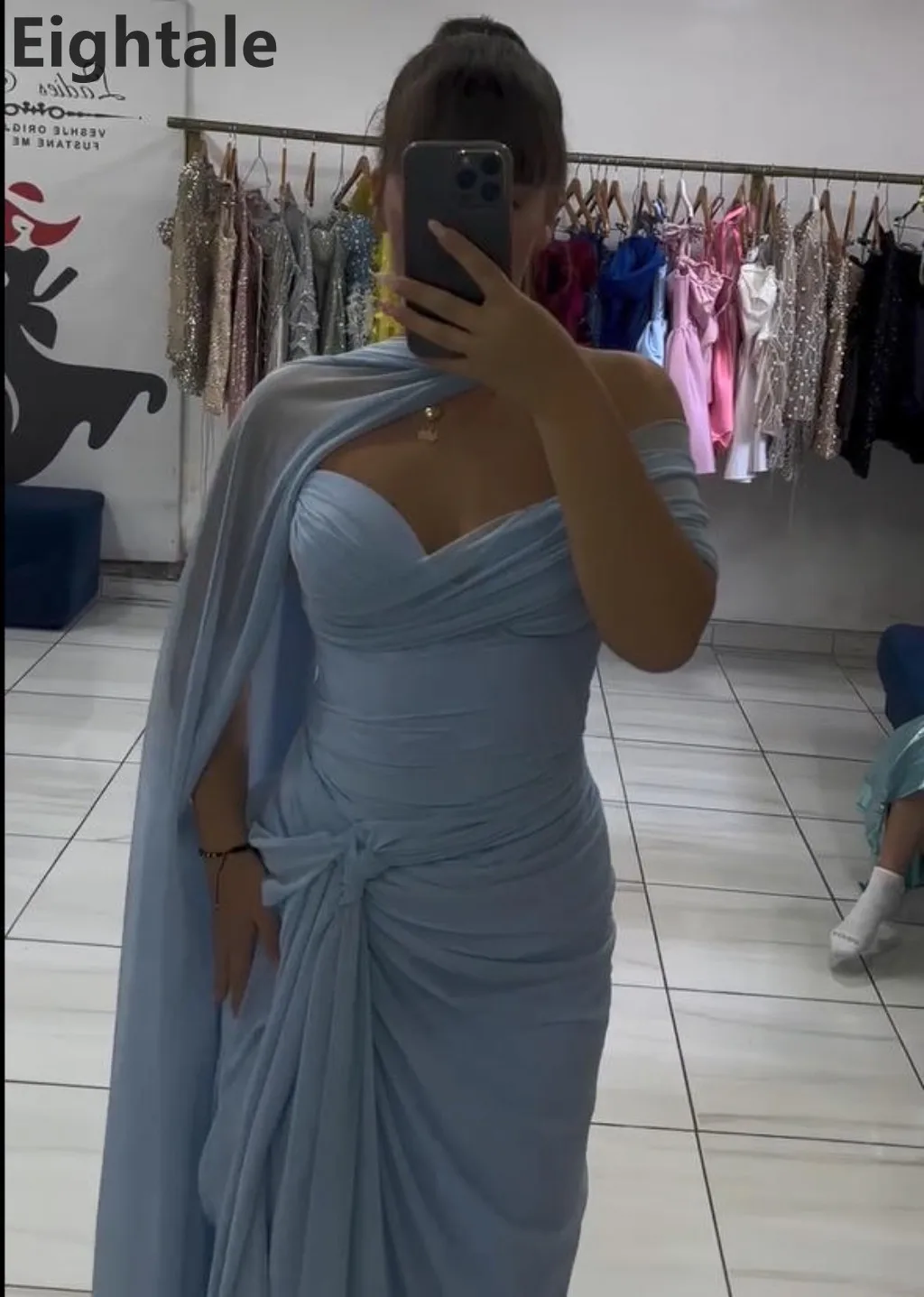 فستان سهرة طويل من الشيفون بحورية البحر باللون الأزرق الفاتح Eightale 2025 مع لف فستان حفلة موسيقية عربي سعودي فستان حفلة دبي مخصص #2