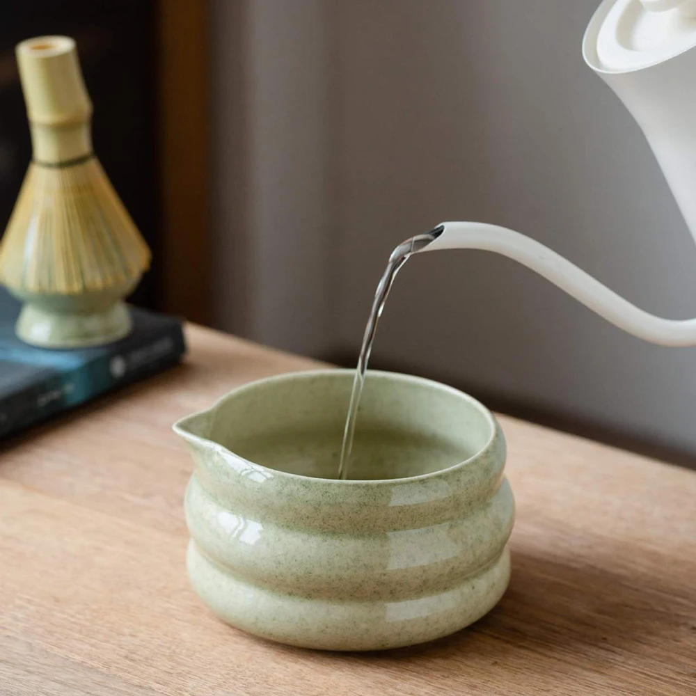 Japanese Ceramic Matcha Set, Spouted Matcha Bowl, Bamboo Chashaku Scoop & Chasen, Matcha Tea Tool Kit with Gift Box, 4‑Piece Set