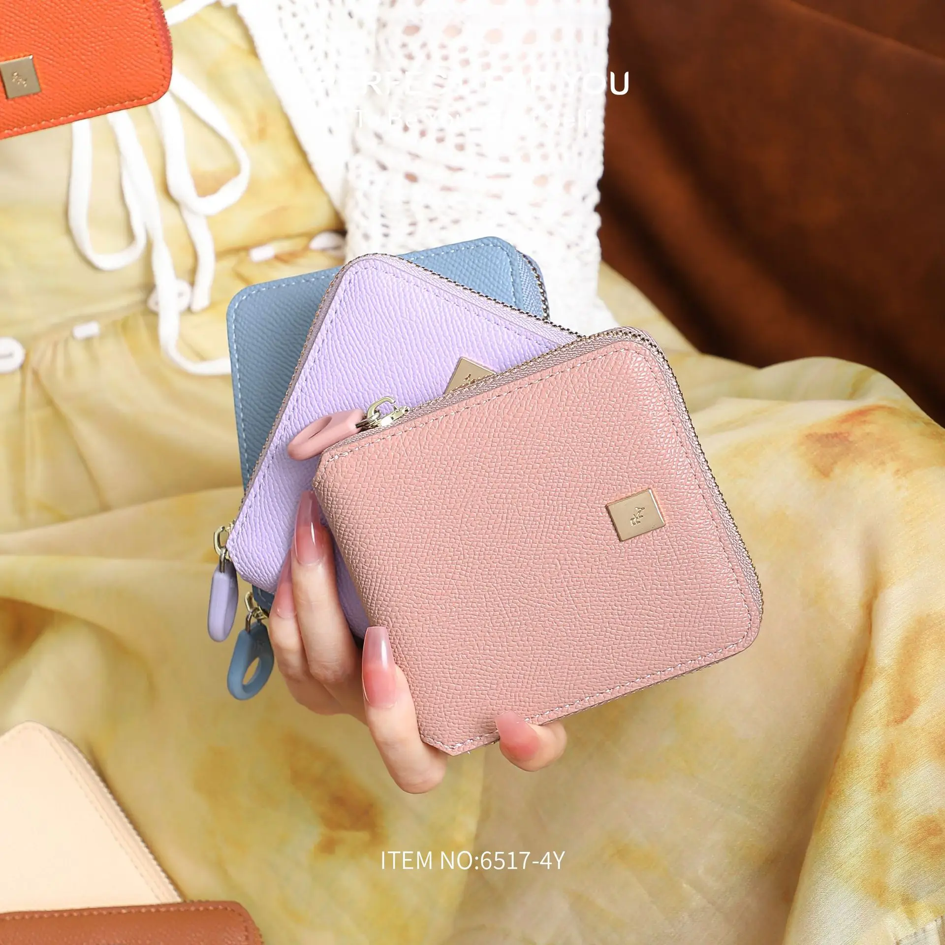 スリムなスクエアウォレットカードバッグ、ショートファッションジッパー付き、大容量多機能コインパース財布