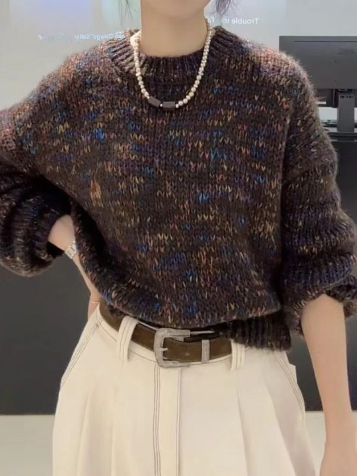 Coreano Sle pesante retrò floreale morbido maglione donna autunno inverno nuovo Thiened lavorato a maglia con cappuccio irt confortevole allentato...