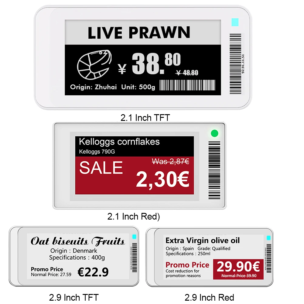 Epaper 모듈 TFT 스크린 전자 종이 전자 잉크 디스플레이, 전자 가격 태그 카드, BT 버전, 앱 운영 소프트웨어 포함, 2.1 인치, 2.9 인치