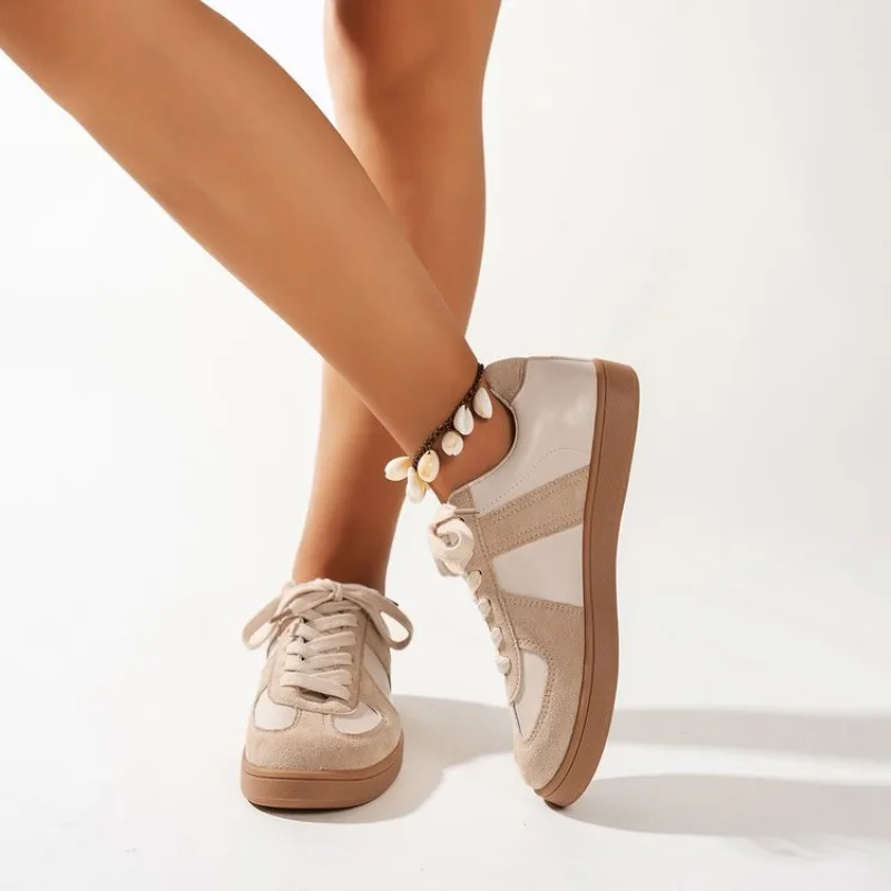 Women Sneakers new Fashion Round Toe Casual Lace Up Shoes for Women Patchwork Retro Outdoor Flat Sneakers Women Zapatos De Mujer