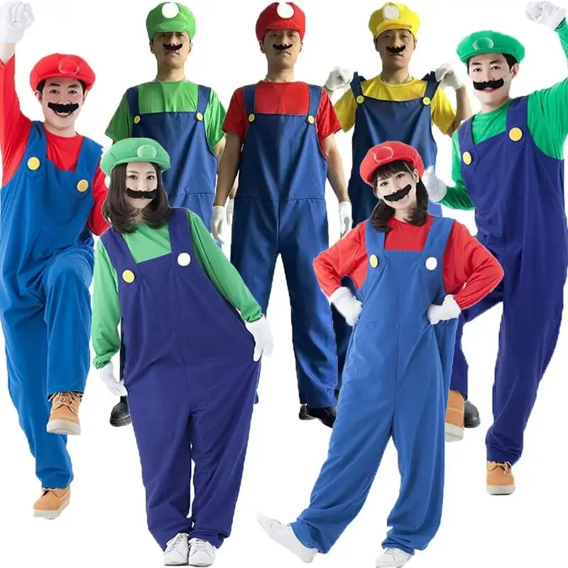 

Halloween Super Brother Set Overalls Outfit Children Adults Stage Performance Costume Twin Brother Six-One Summer 2025