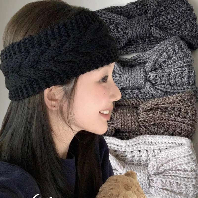 

Warm Winter Twist Knit Headband Windproof Hair Hoop Butterfly Tie Hairband Women Fashion Solid Color Hair Accessory Headwrap