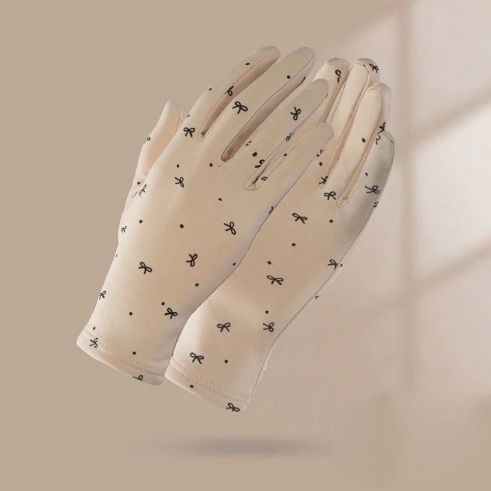 

New Bow Printed Winter Gloves Full Finger Warm Driving Mittens Windproof Coldproof Full Finger Gloves Autumn and Winter