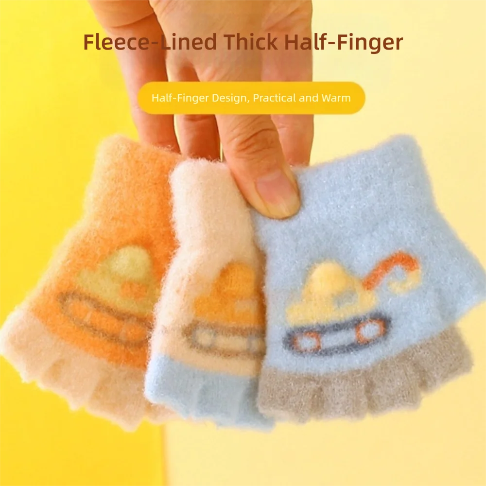 

New Cute Cartoon Children's Gloves Knitted Windproof Half-finger Mitten Cold Proof Warm Gloves Kids