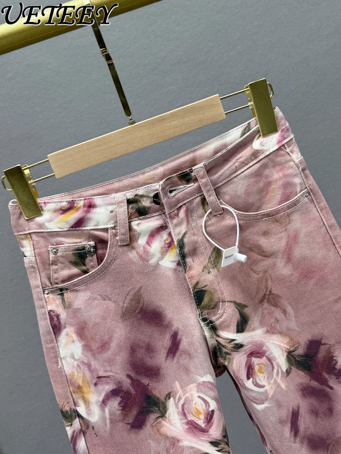 

Printed Jeans for Women Straight-Leg Pants 2025 Summer New High-Waisted Slim Fit Ethnic Style Eight-Point Cigarette Pants