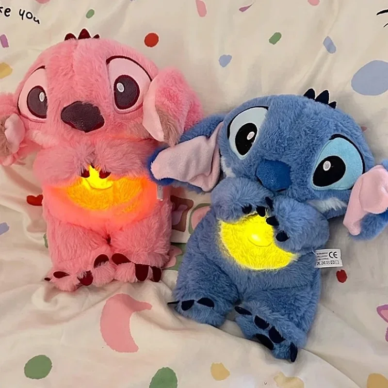 Authentic Disney Stitch Breathe Led Music Plush Doll Action Figure Lilo Stitch Doll For Baby Sleeping Accompany Toy Gift