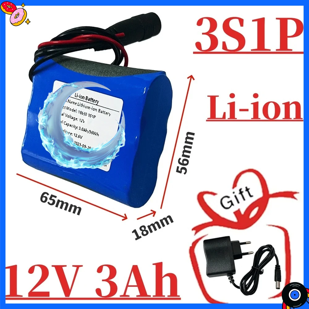 

Newly upgraded 18650 12V 3S1P 3000mAh Lithium Battery Pack, For Projector, Speaker, And Wireless Monitoring Battery Replacement