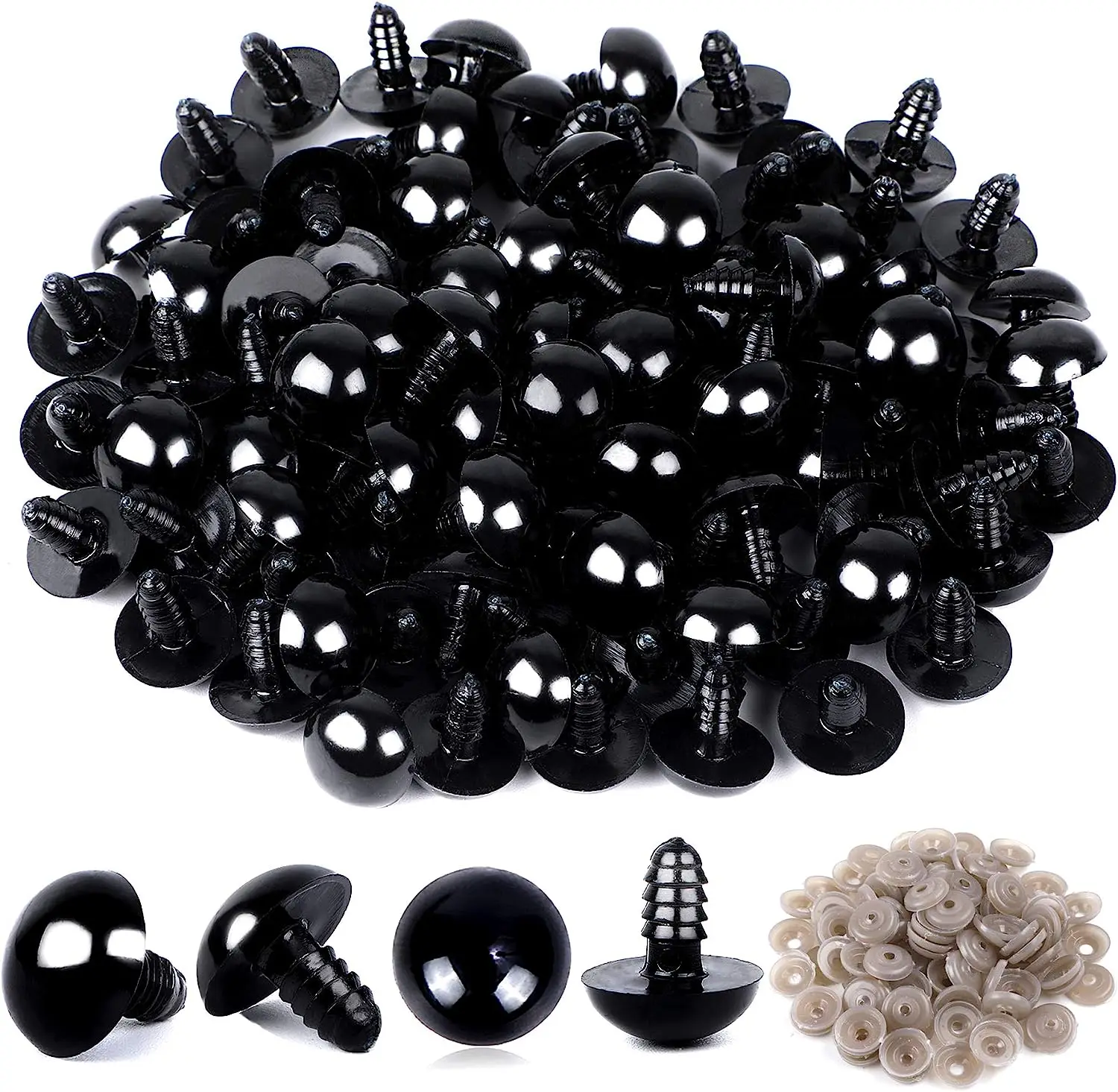 120pcs Black Plastic Crochet Eyes Bulk With Washers For Crochet Crafts Black Eyes Stuffed Animals Light Buttons For Sewing