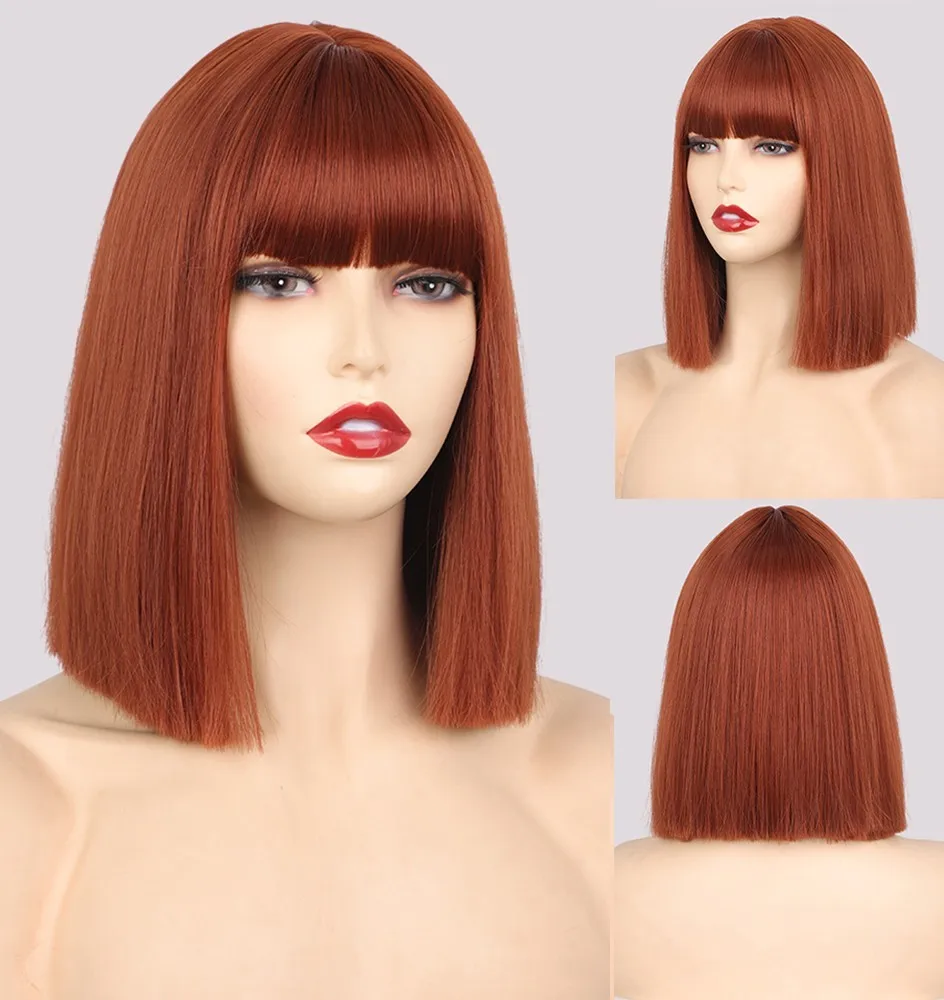 

Synthetic Hair Short Straight Dress Up Wigs With Fringe Copper Red