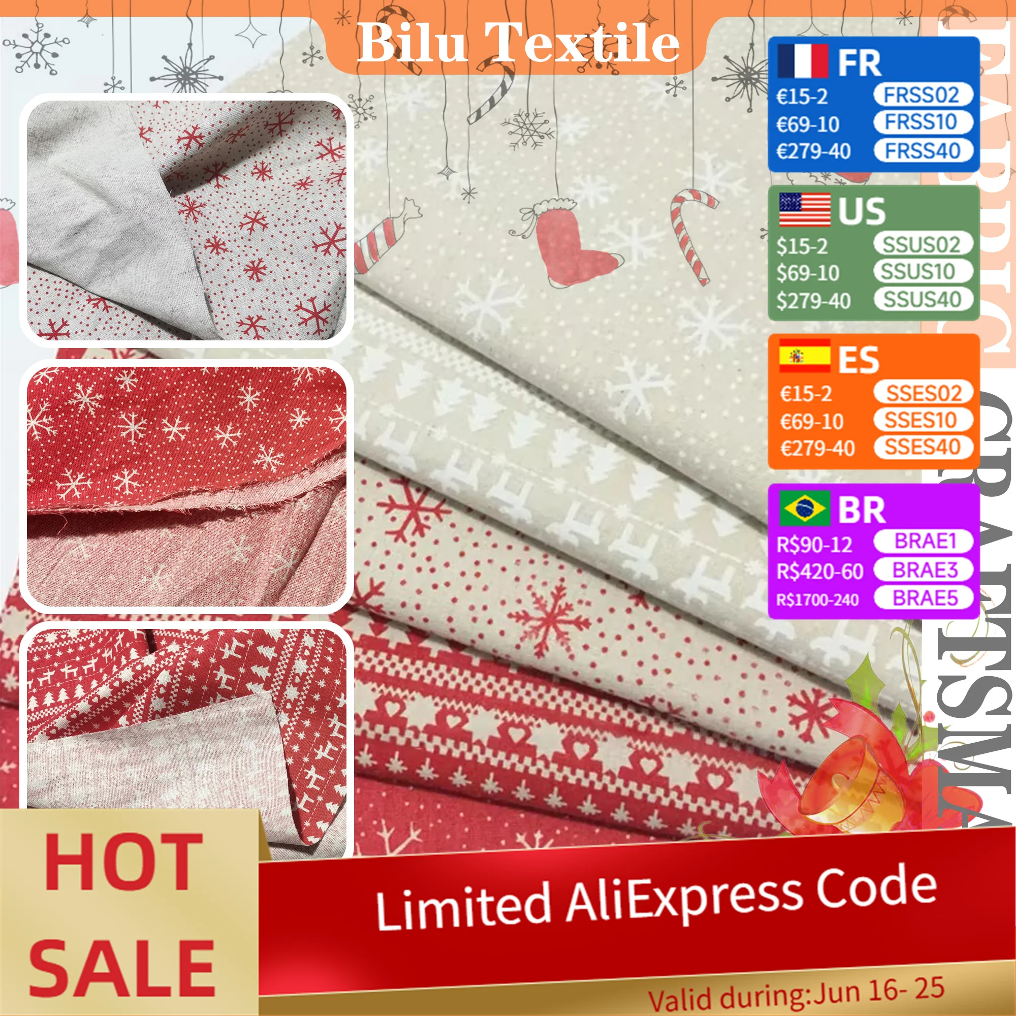 

Christmas Linen Fabric - Pure Linen for DIY Crafts, Table Runners & Holiday Decor(by Meter)