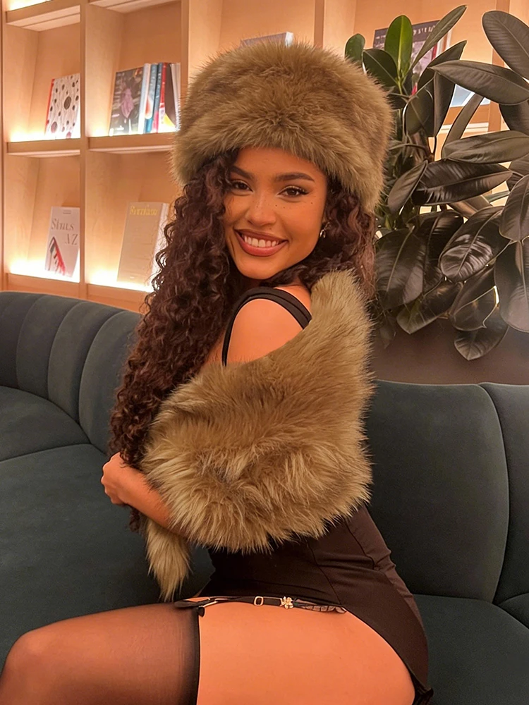 Weird Puss Luxury Furs Shawl Women Hipster Fashion Slash Neck Knot Elegant Banquet Party Clubwear Midnight Soft Warm Crop Tops