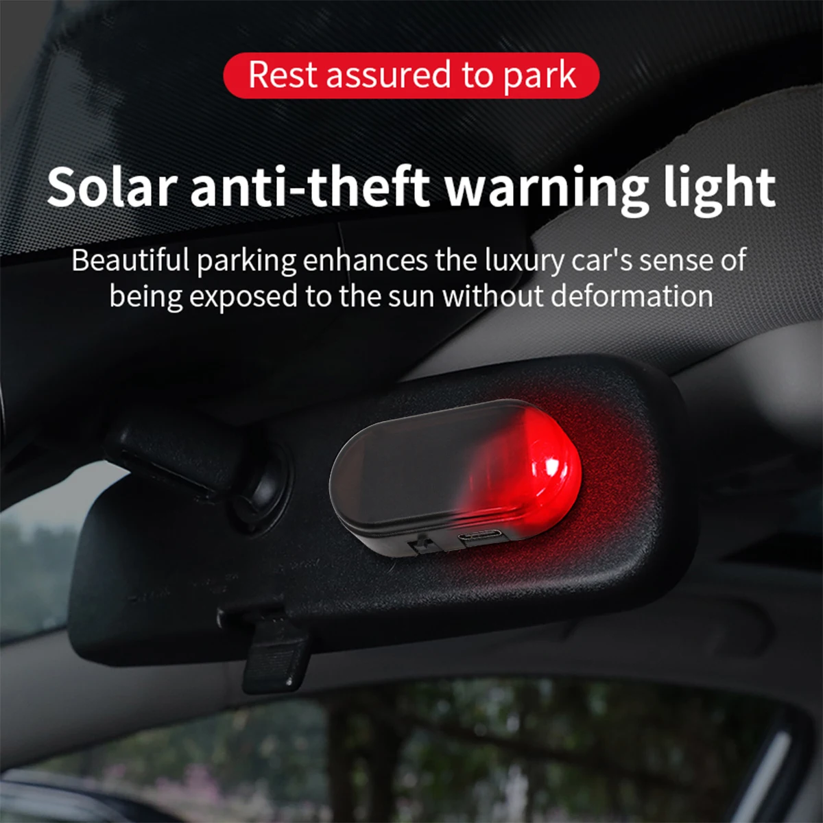 Car Mini LED Solar Warning Light Night Security Simulation Alarm Wireless Anti-theft Warning Light Red Flash Interior Decoration