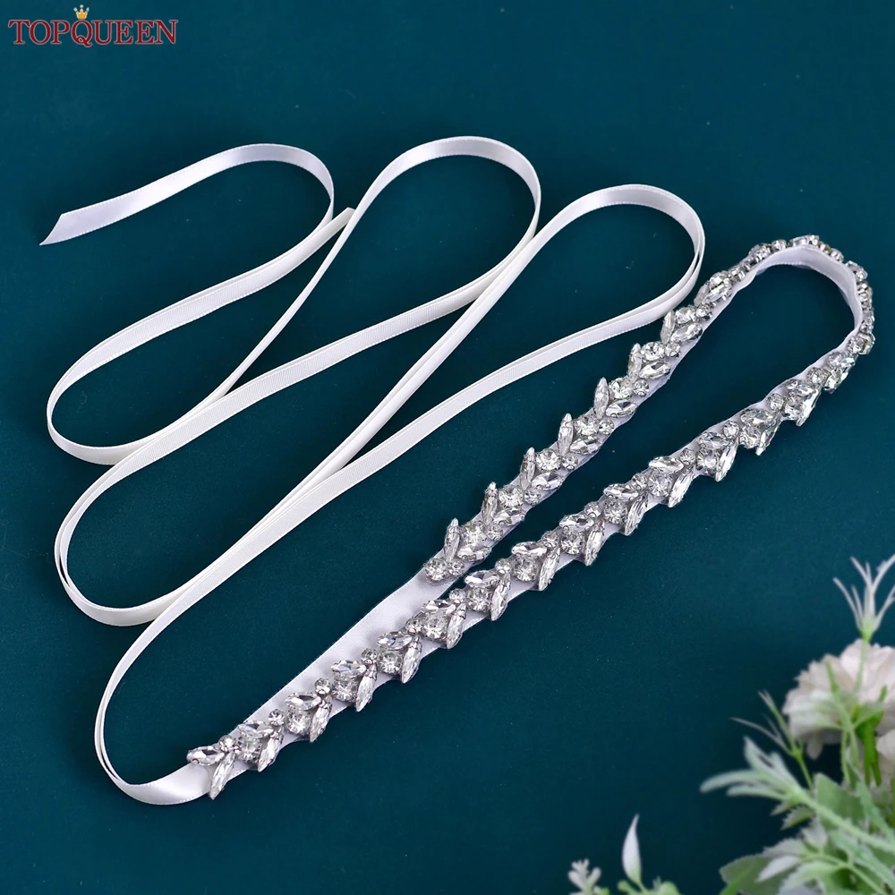 TOPQUEEN Wedding Dress Belt Silver Rhinestone Embellished Bridal Waist Chain Bridesmaid Thin Belt Women's Accessories S468