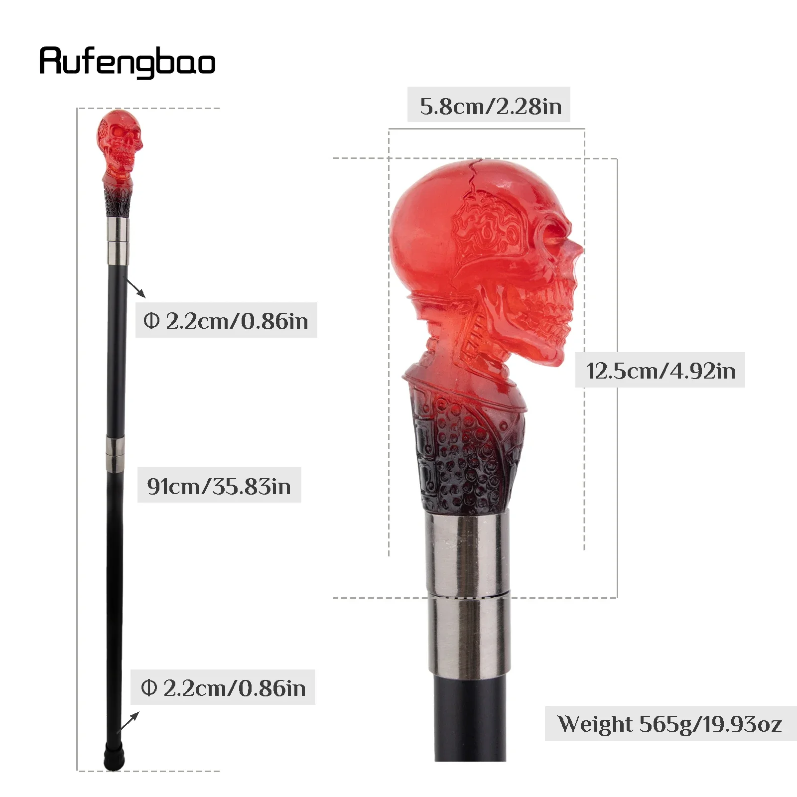 Red Transparent Resin Flower Skull Head Walking Cane Fashion Decorative Steel Stick Gentleman Performance Stage Cane 93cm view 2
