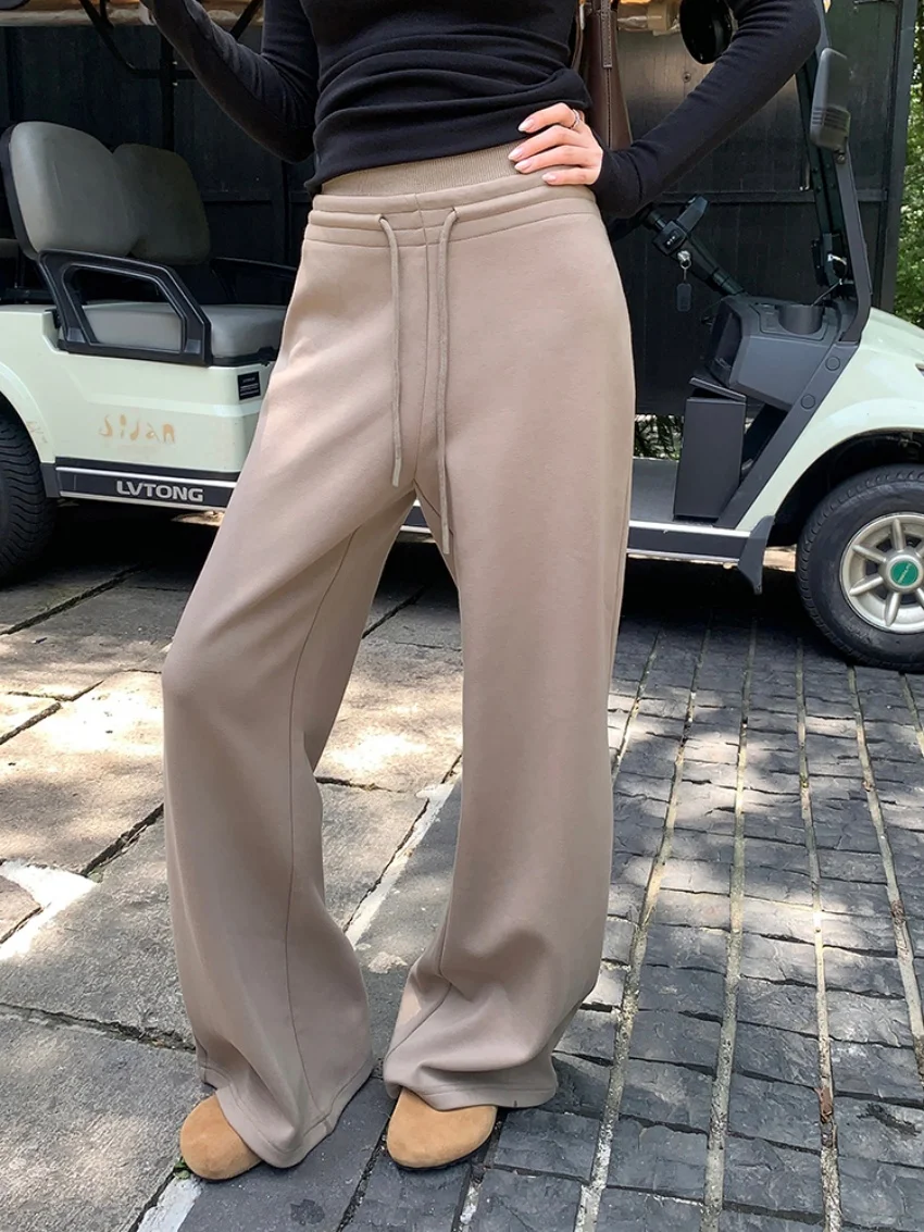 Alien Kitty Autumn Women Pink Sweatpants High Waist Wide Leg 2026 Flare Knit Loose Mopping Pants Casual Loungewear Streetwear
